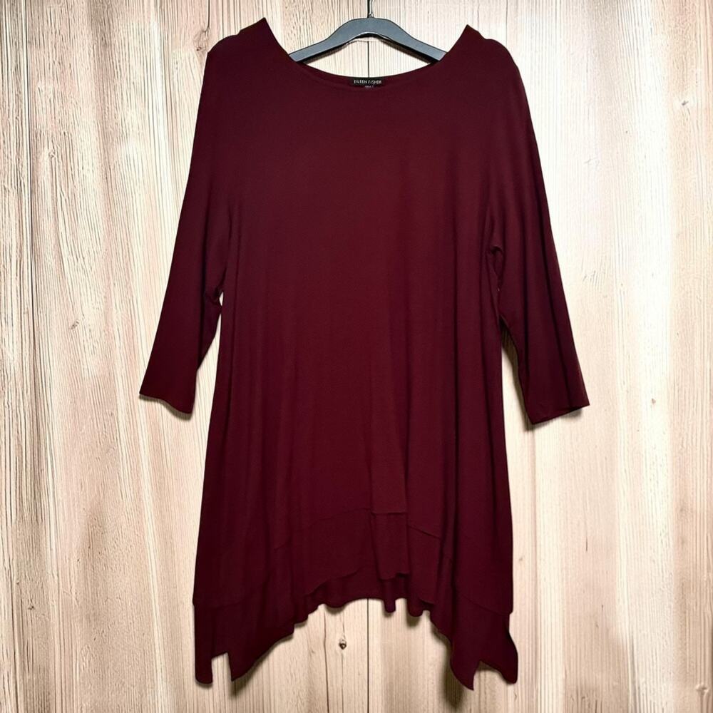 Eileen Fisher SIZE XL Womens Jersey Knit Tunic Top Maroon Casual Soft Lagenlook
